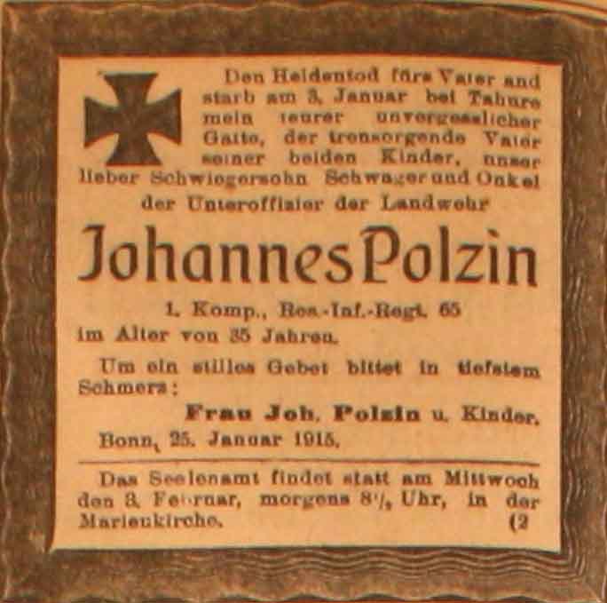 Anzeige im General-Anzeiger vom 26. Januar 1915