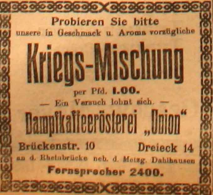 Anzeige in der Deutschen Reichs-Zeitung vom 30. Januar 1915