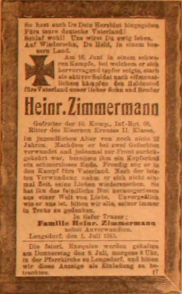 Anzeige im General-Anzeiger vom 4. Juli 1915