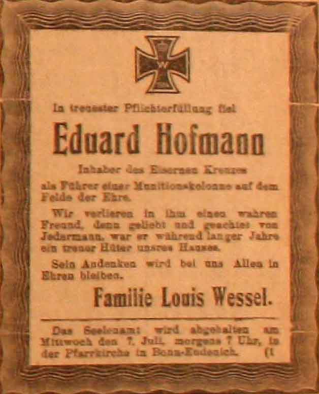 Anzeige im General-Anzeiger vom 5. Juli 1915