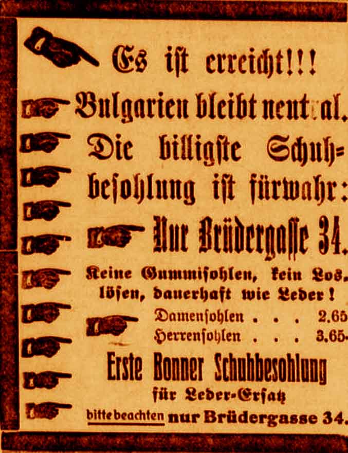Anzeige im General-Anzeiger vom 12. Juli 1915