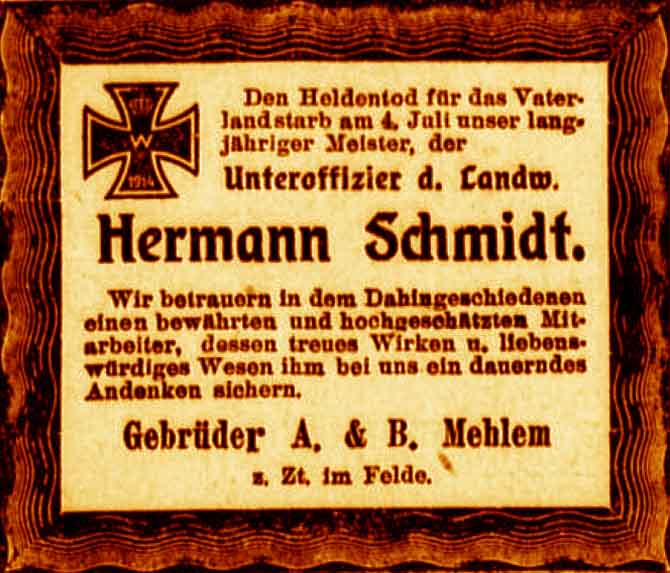 Anzeige im General-Anzeiger vom 13. Juli 1915