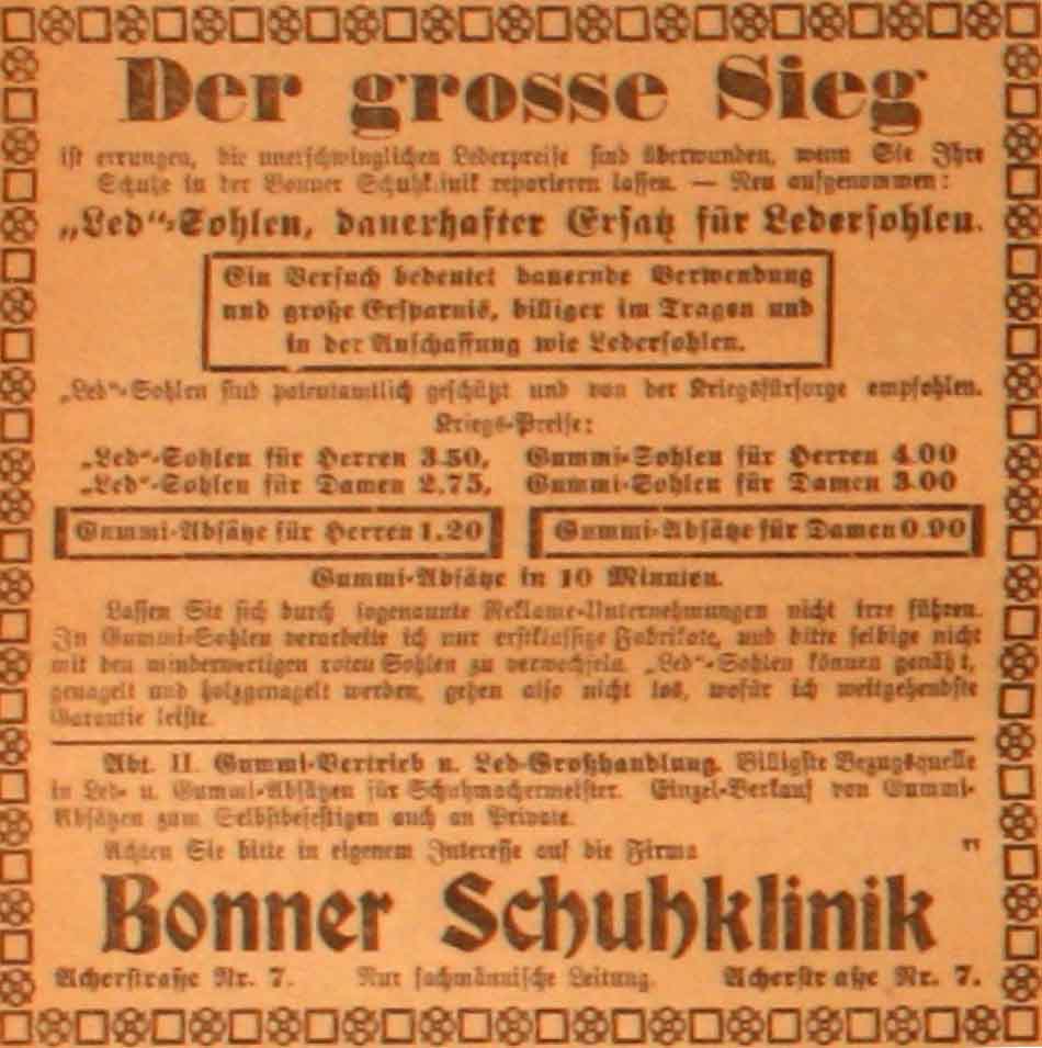 Anzeige in der Deutschen Reichs-Zeitung vom 14. Juli 1915