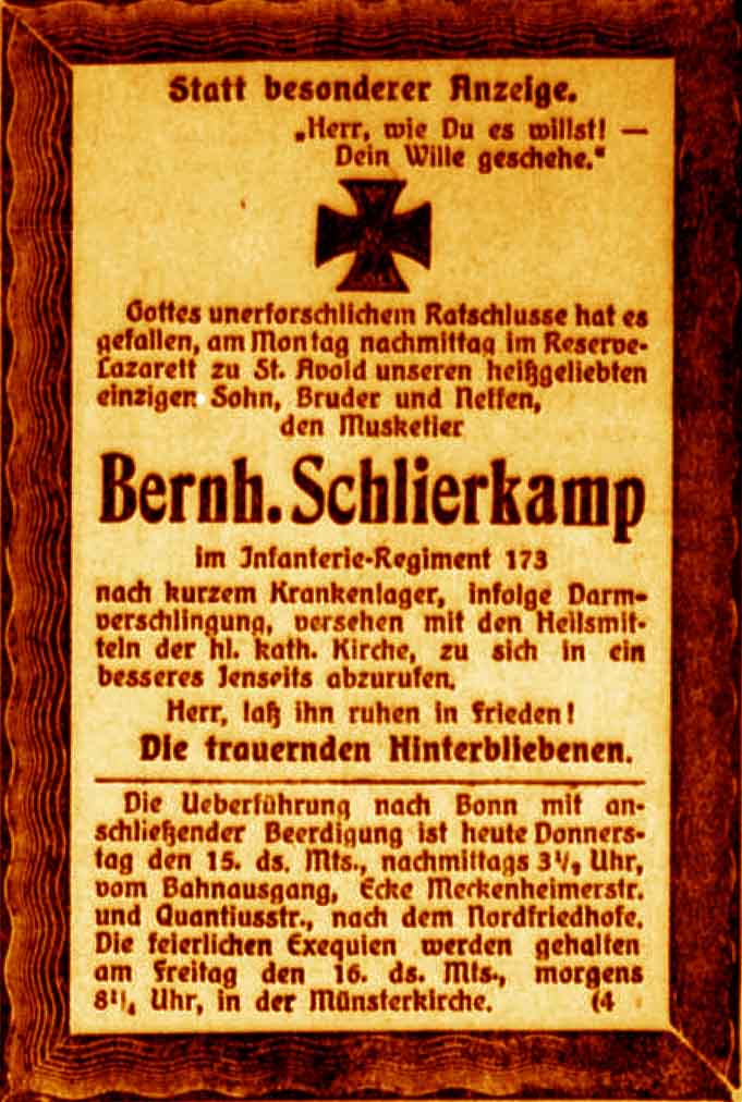 Anzeige im General-Anzeiger vom 15. Juli 1915