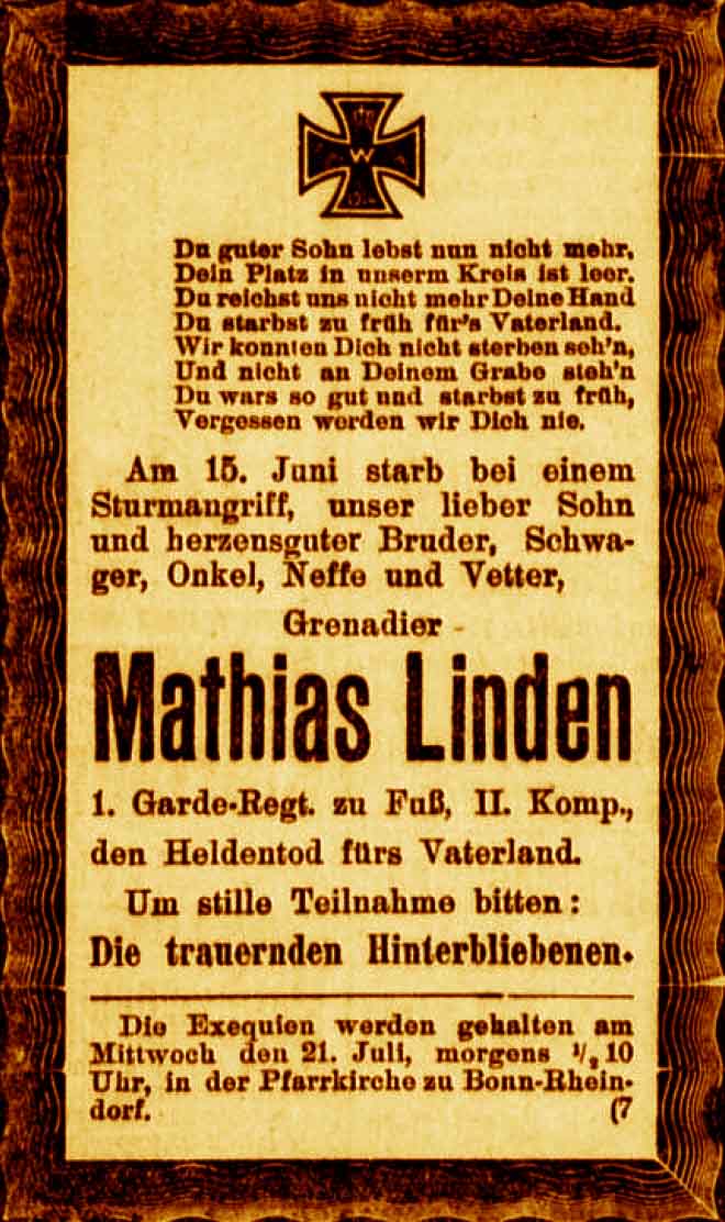 Anzeige im General-Anzeiger vom 18. Juli 1915