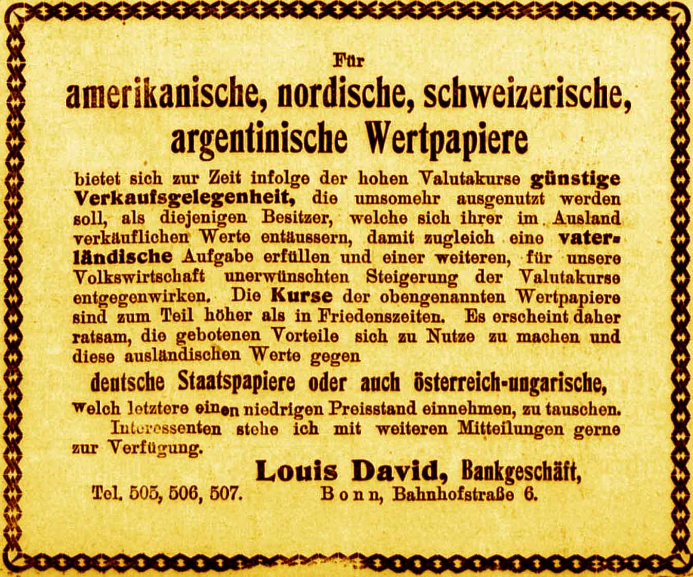 Anzeige im General-Anzeiger vom 20. Juli 1915