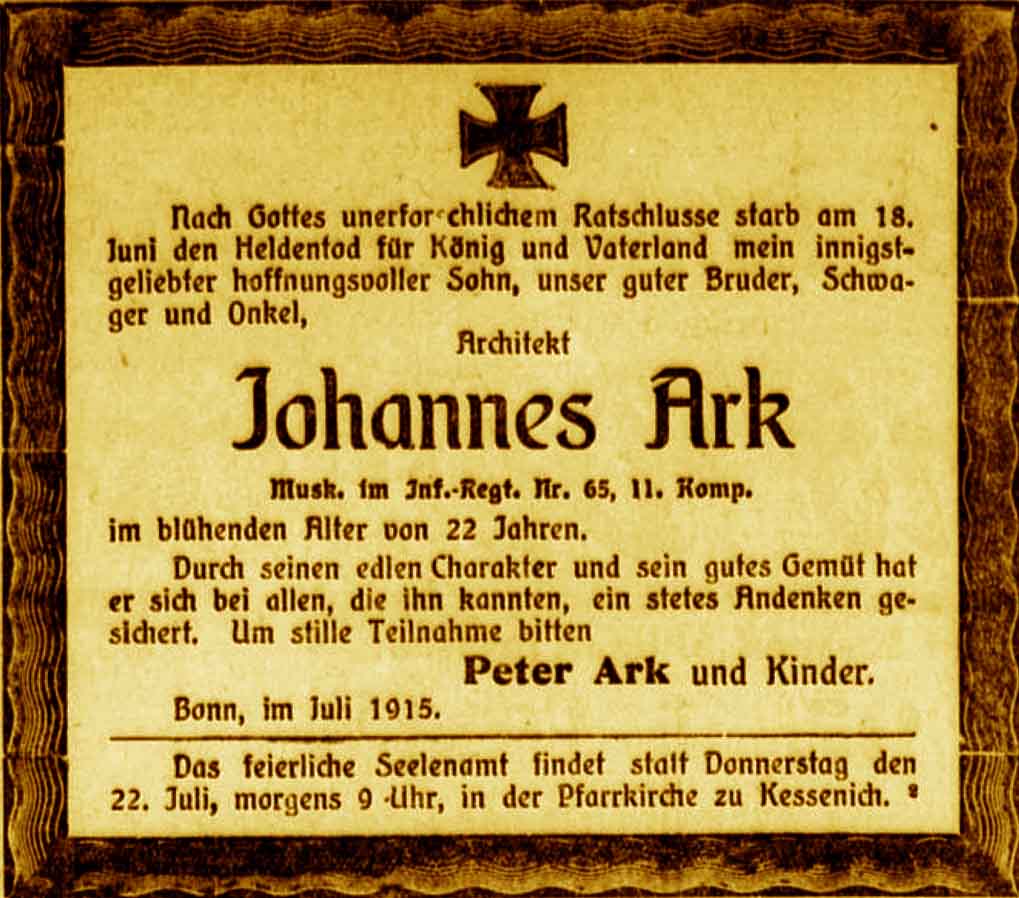 Anzeige im General-Anzeiger vom 20. Juli 1915