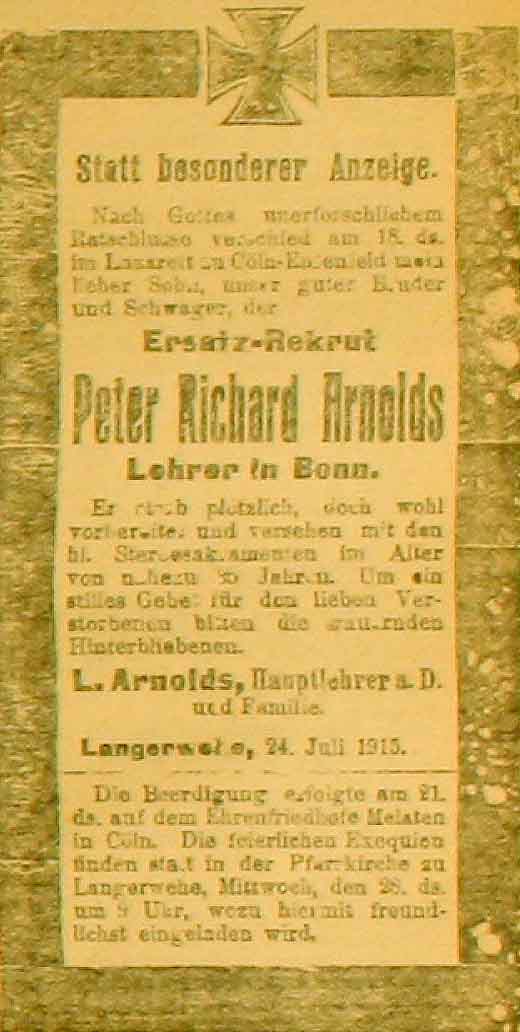 Anzeige in der Deutschen Reichs-Zeitung vom 26. Juli 1915