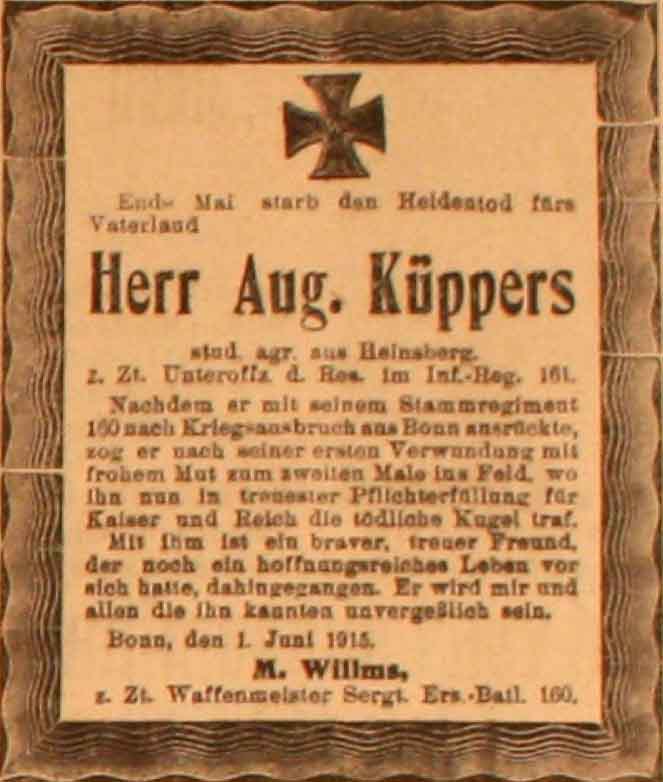 Anzeige im General-Anzeiger vom 1. Juni 1915