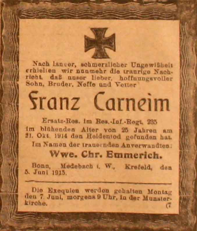 Anzeige im General-Anzeiger vom 6. Juni 1915