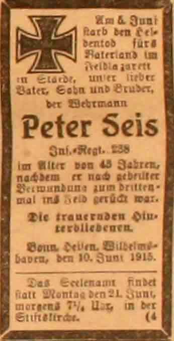 Anzeige im General-Anzeiger vom 10. Juni 1915