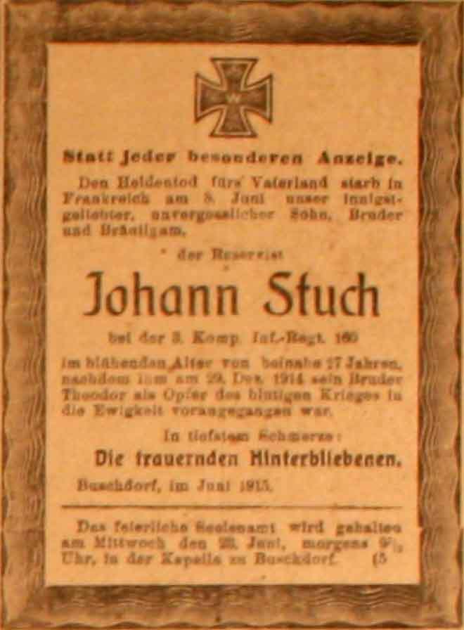 Anzeige im General-Anzeiger vom 18. Juni 1915