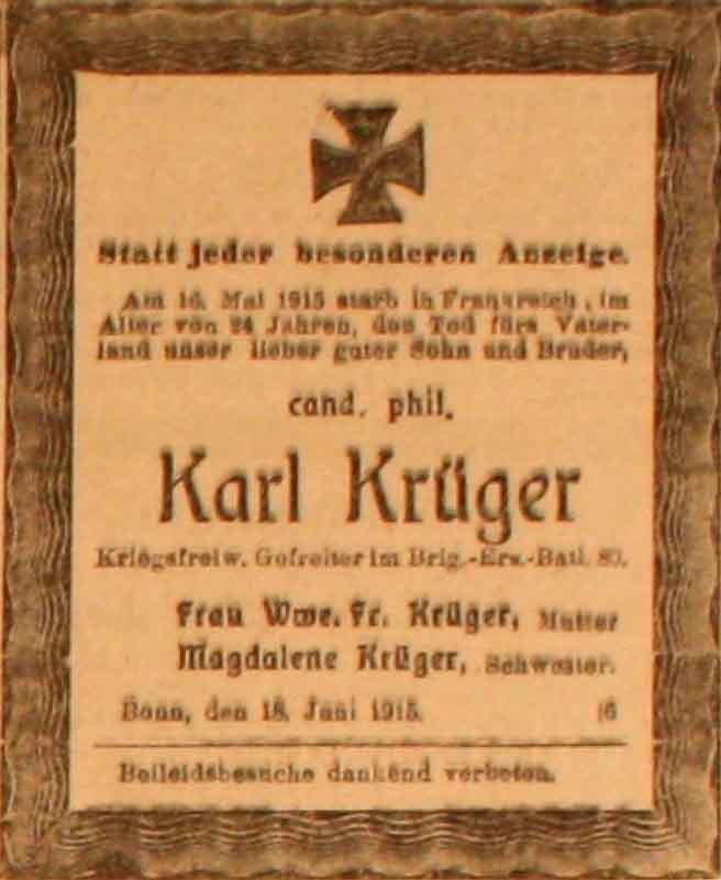Anzeige im General-Anzeiger vom 19. Juni 1915