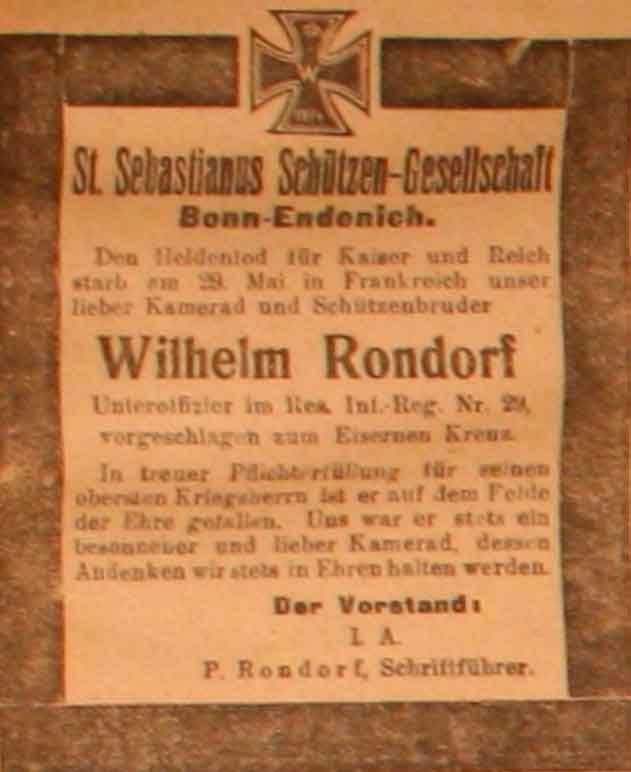 Anzeige in der Deutschen Reichs-Zeitung vom 20. Juni 1915