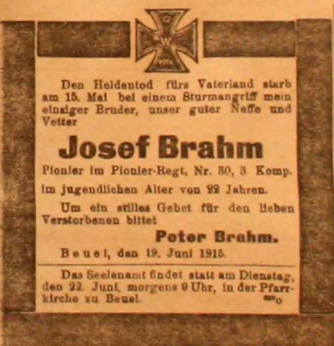 Anzeige in der Deutschen Reichs-Zeitung vom 21. Juni 1915