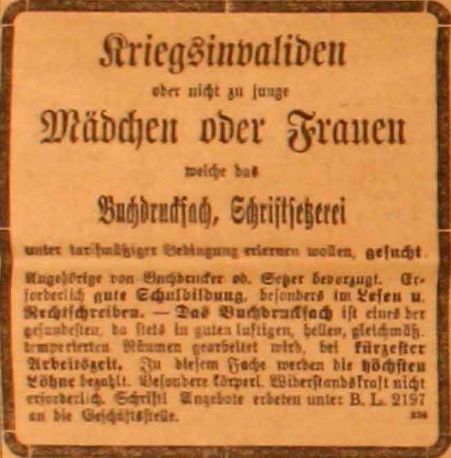 Anzeige in der Deutschen Reichs-Zeitung vom 25. Juni 1915