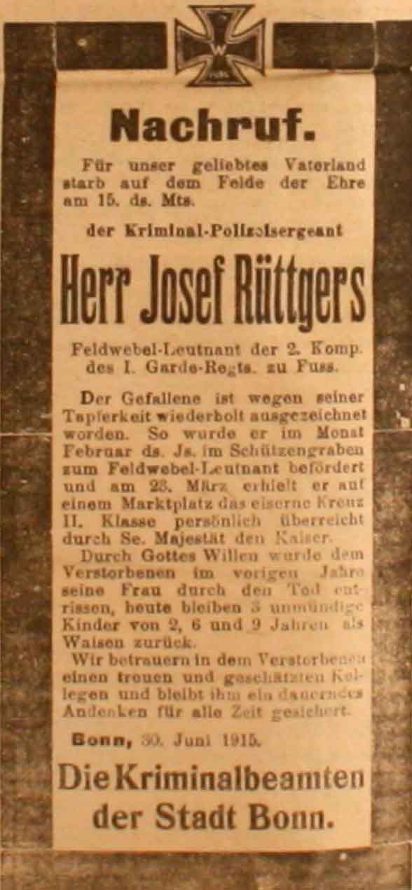 Anzeige in der Deutschen Reichs-Zeitung vom 30. Juni 1915