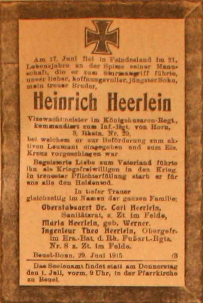 Anzeige im General-Anzeiger vom 30. Juni 1915