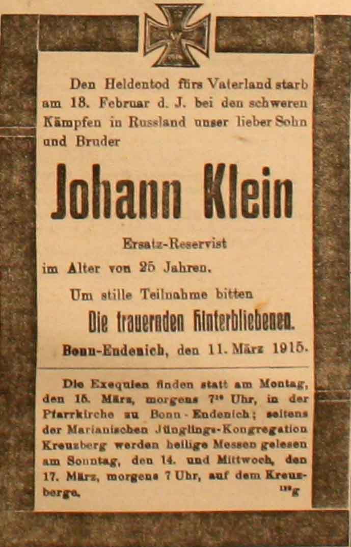 Anzeige in der Deutschen Reichs-Zeitung vom 12. März 1915