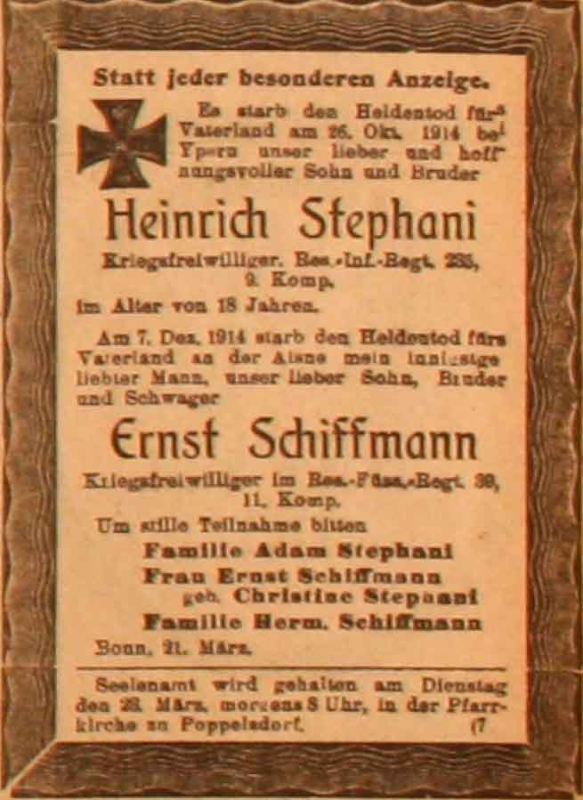 Anzeige im General-Anzeiger vom 21. März 1915