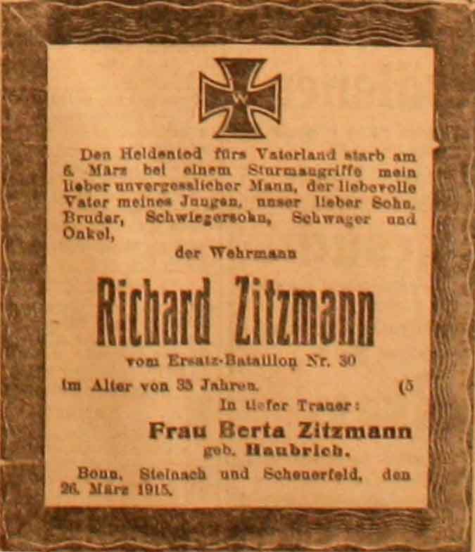 Anzeige im General-Anzeiger vom 26. März 1915