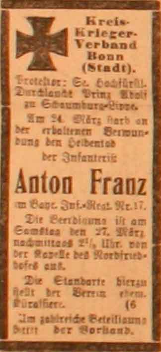 Anzeige im General-Anzeiger vom 27. März 1915
