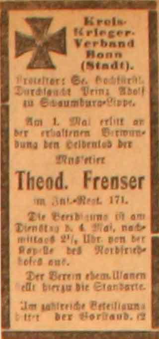 Anzeige im General-Anzeiger vom 4. Mai 1915