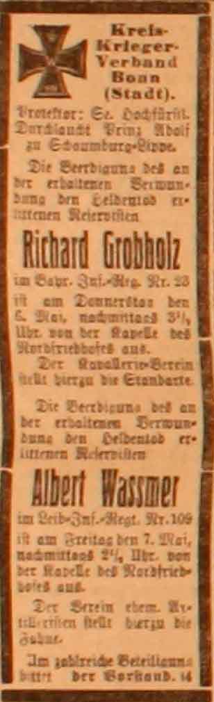 Anzeige im General-Anzeiger vom 6. Mai 1915