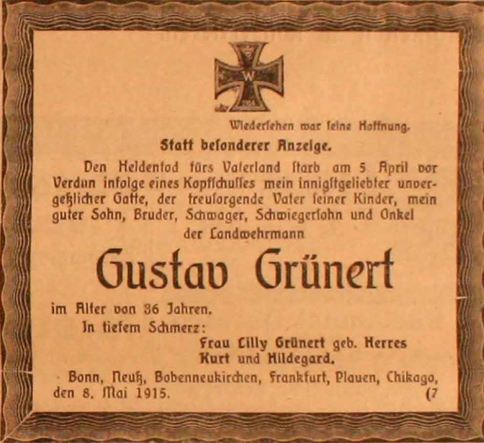 Anzeige im General-Anzeiger vom 9. Mai 1915