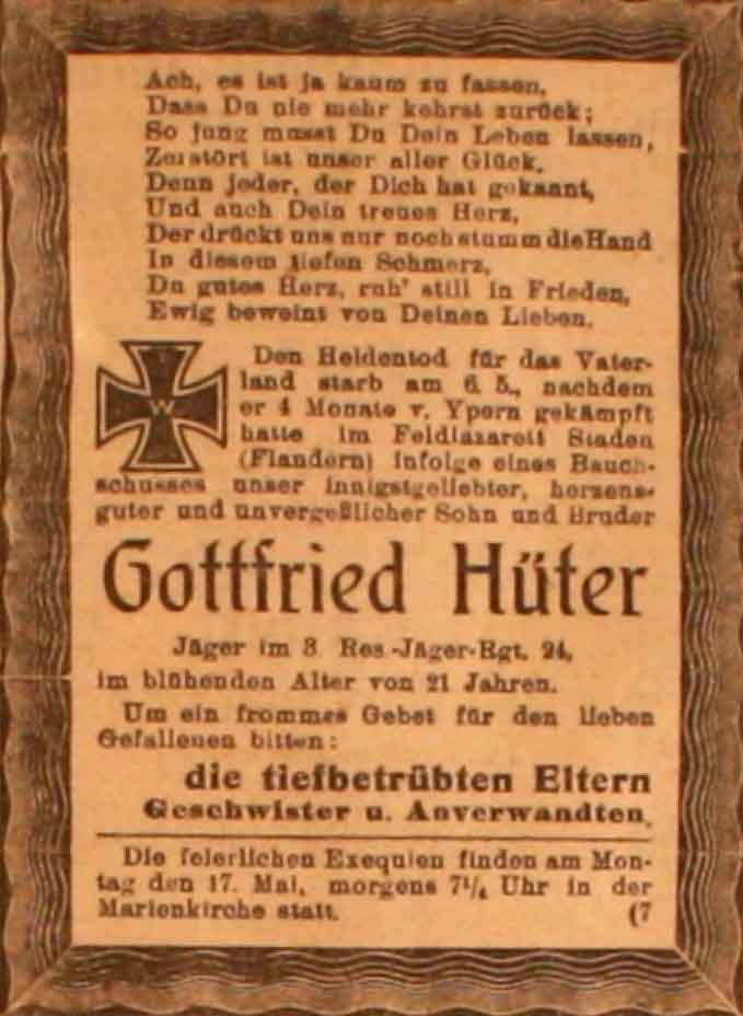 Anzeige im General-Anzeiger vom 16. Mai 1915