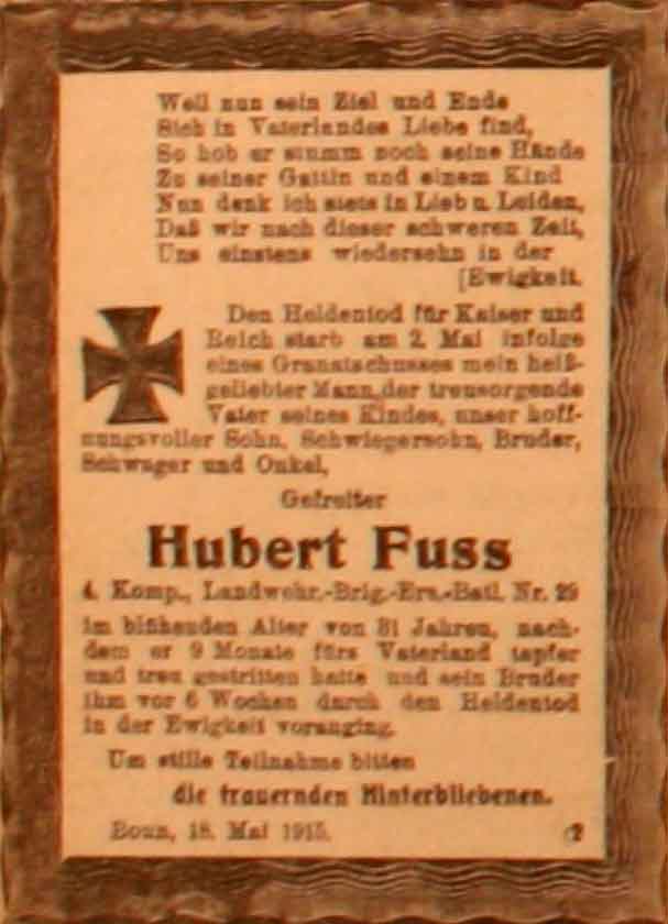 Anzeige im General-Anzeiger vom 18. Mai 1915