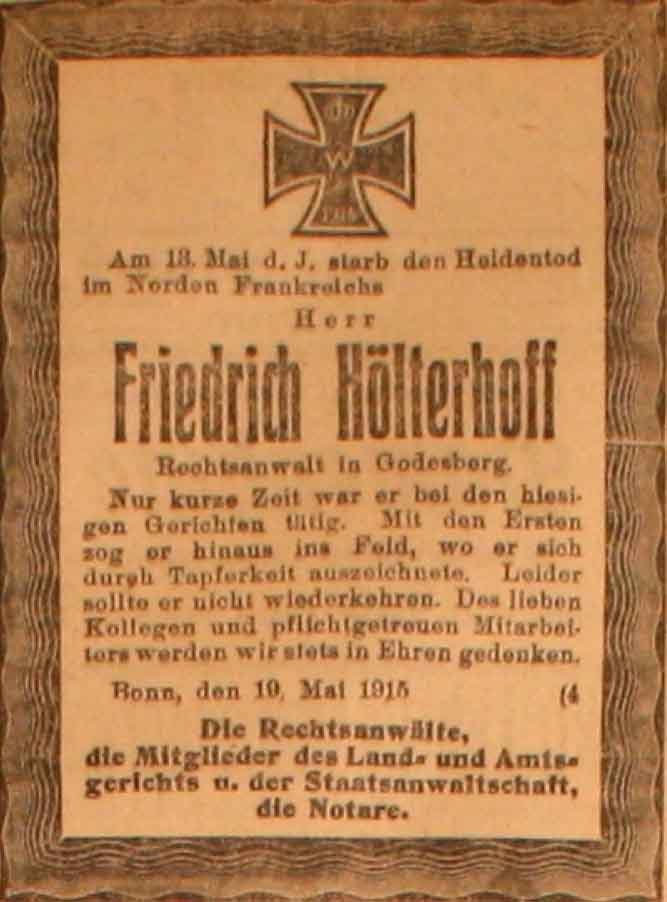 Anzeige im General-Anzeiger vom 20. Mai 1915