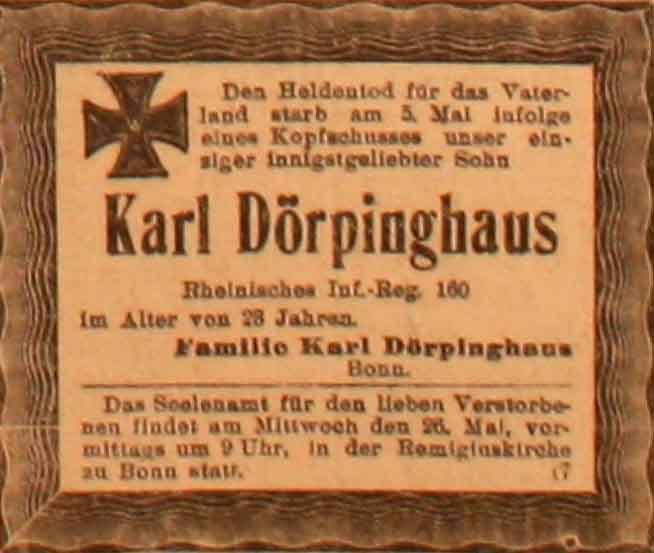 Anzeige im General-Anzeiger vom 23. Mai 1915