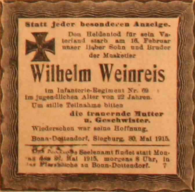 Anzeige im General-Anzeiger vom 30. Mai 1915