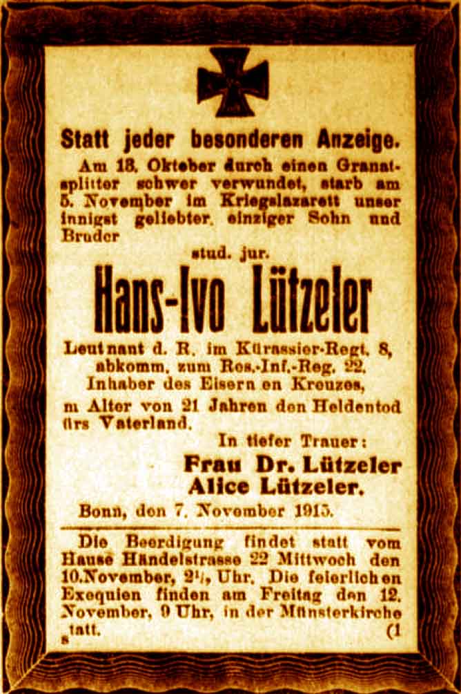 Anzeige im General-Anzeiger vom 8. November 1915