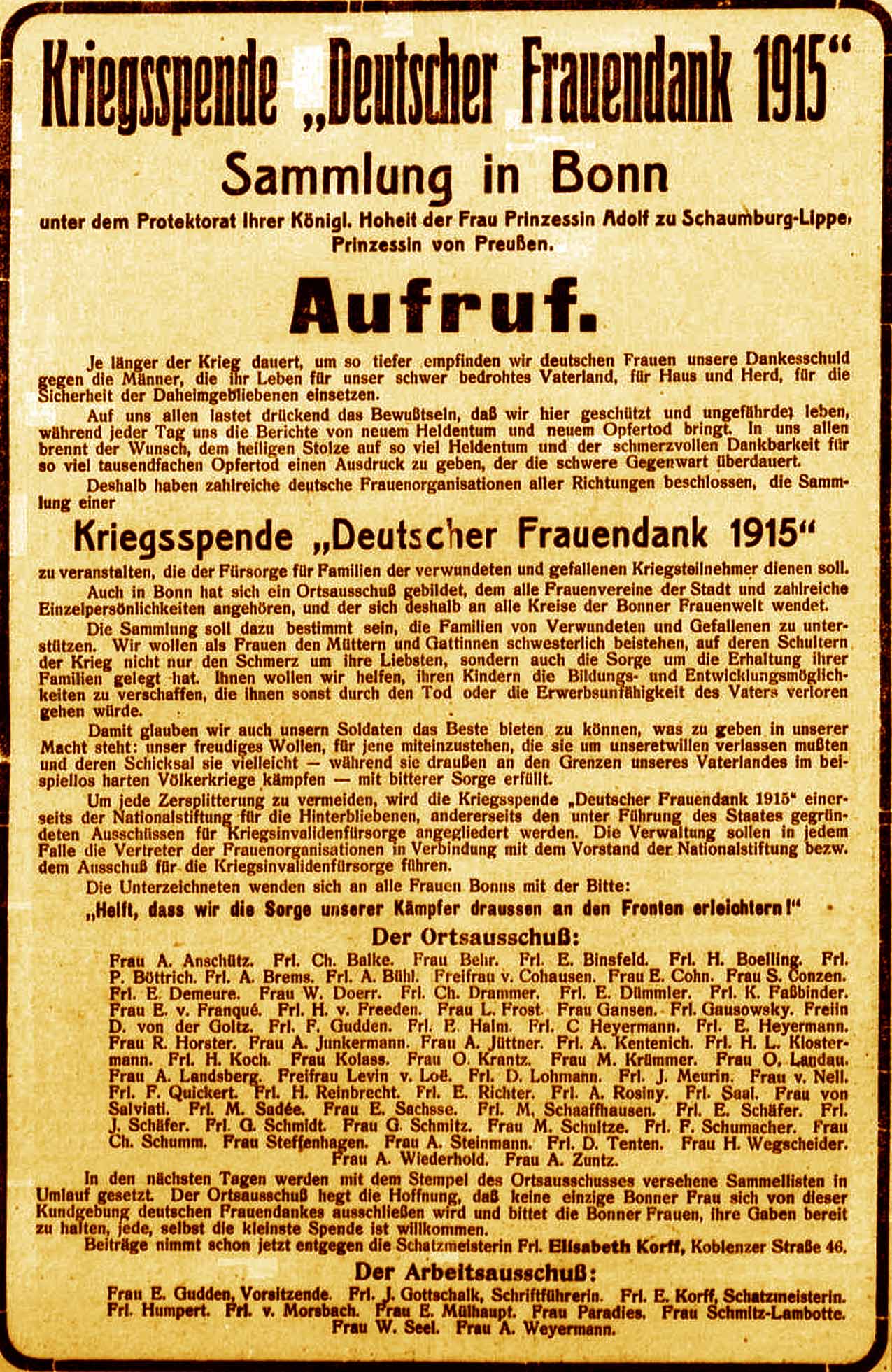 Anzeige in der Bonner Zeitung vom 9. November 1915