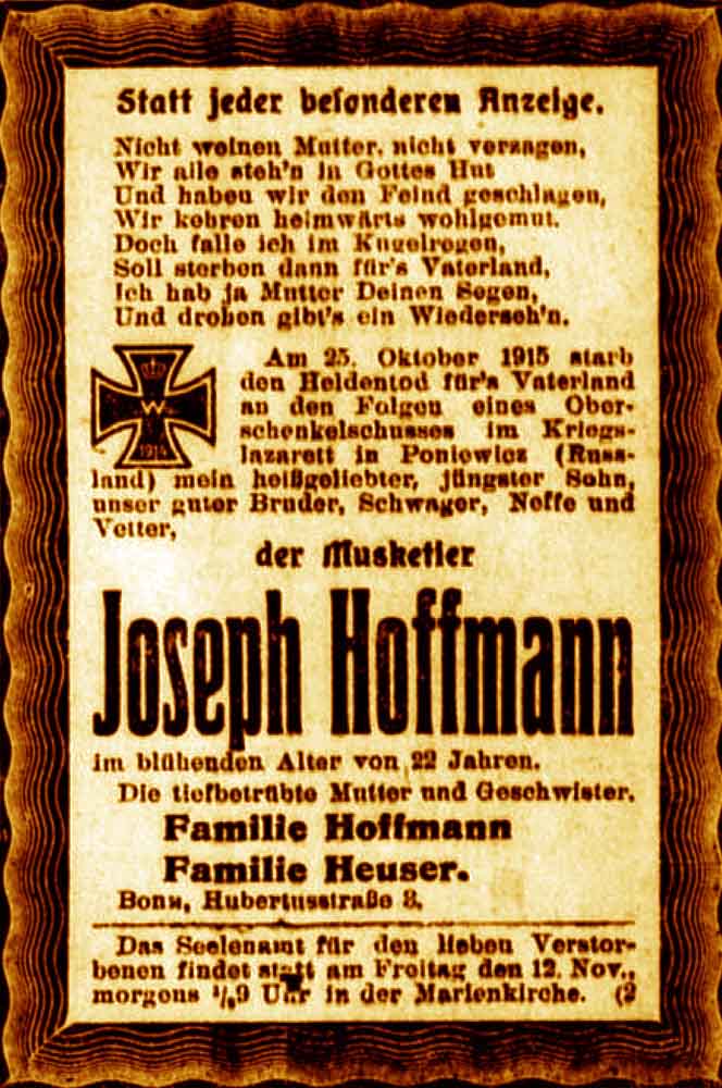 Anzeige im General-Anzeiger vom 9. November 1915