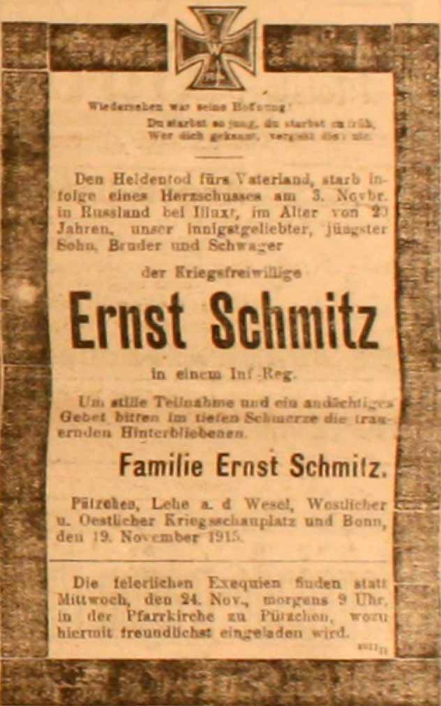 Anzeige in der Deutschen Reichs-Zeitung vom 19. November 1915