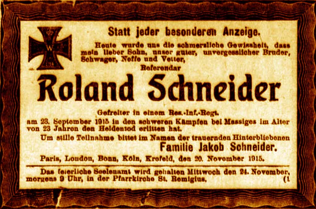 Anzeige im General-Anzeiger vom 22. November 1915