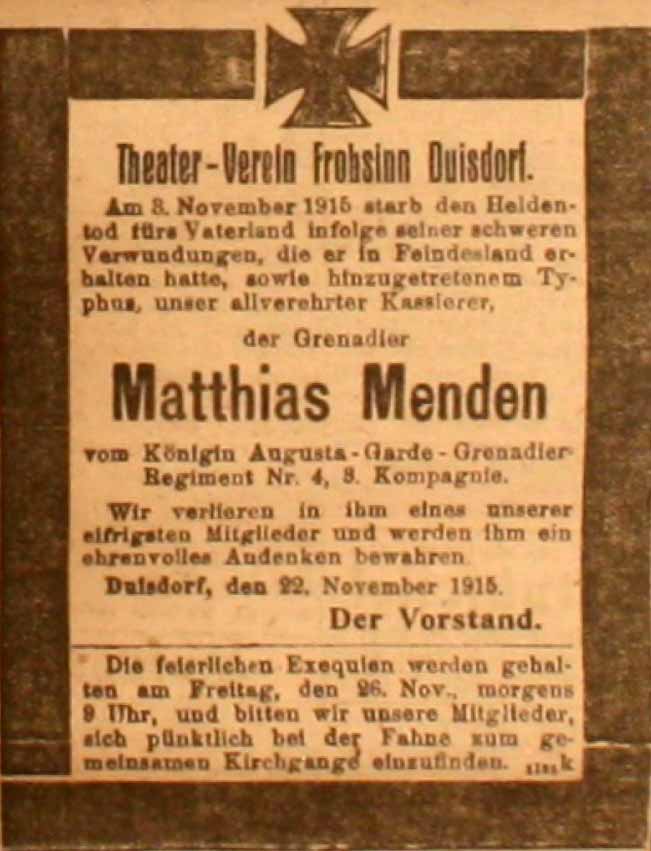 Anzeige in der Deutschen Reichs-Zeitung vom 23. November 1915