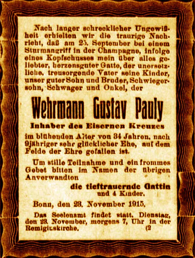 Anzeige im General-Anzeiger vom 23. November 1915