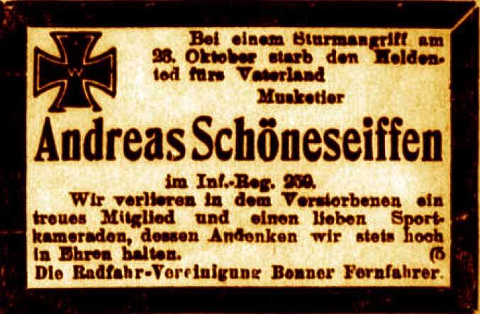 Anzeige im General-Anzeiger vom 26. November 1915