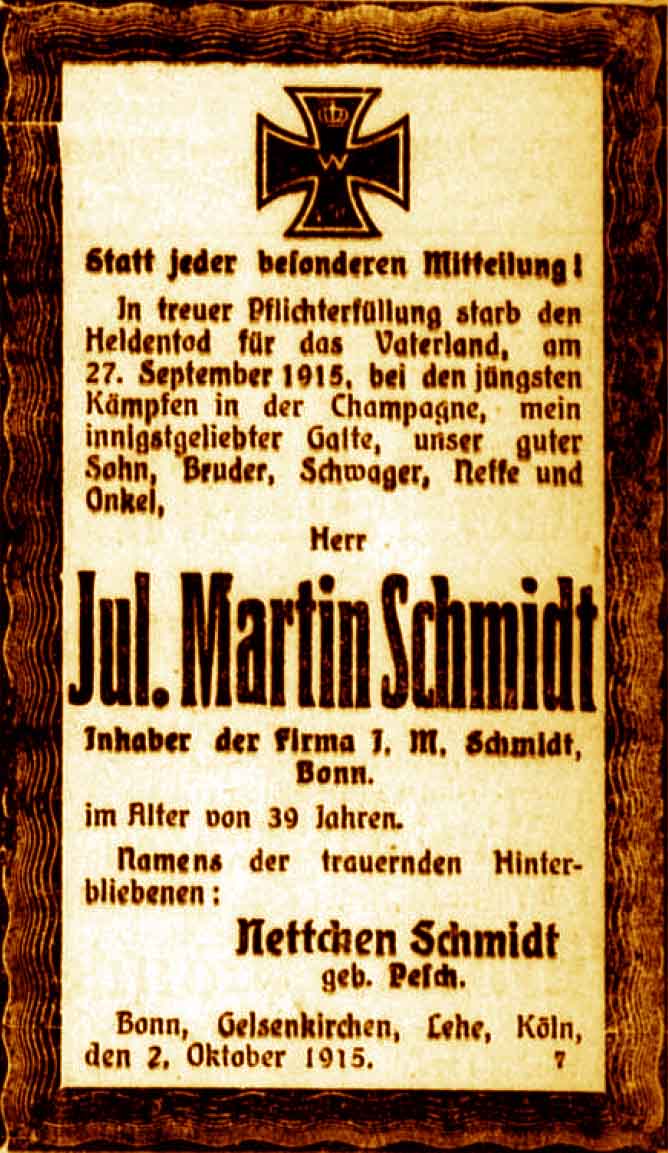 Anzeige im General-Anzeiger vom 3. Oktober 1915