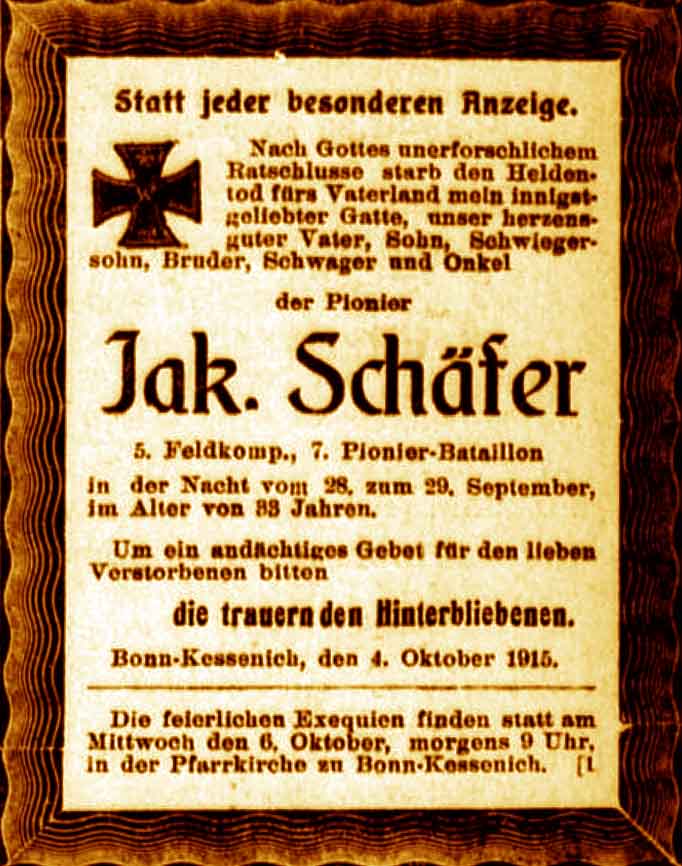 Anzeige im General-Anzeiger vom 4. Oktober 1915