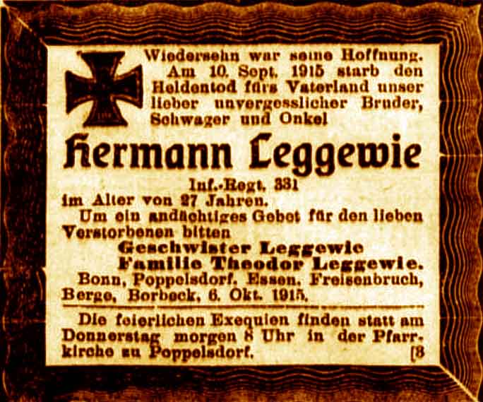 Anzeige im General-Anzeiger vom 6. Oktober 1915