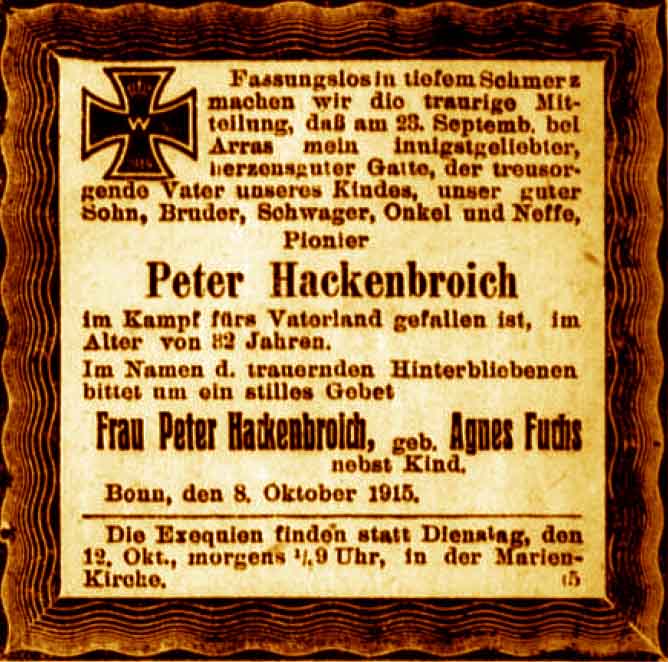 Anzeige im General-Anzeiger vom 8. Oktober 1915