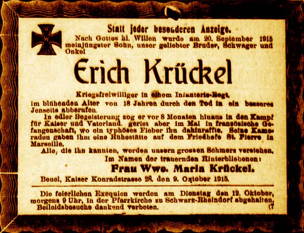 Anzeige im General-Anzeiger vom 10. Oktober 1915