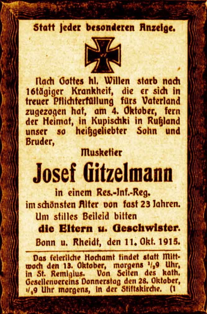Anzeige im General-Anzeiger vom 11. Oktober 1915