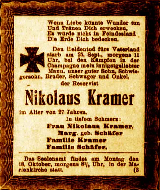 Anzeige im General-Anzeiger vom 13. Oktober 1915