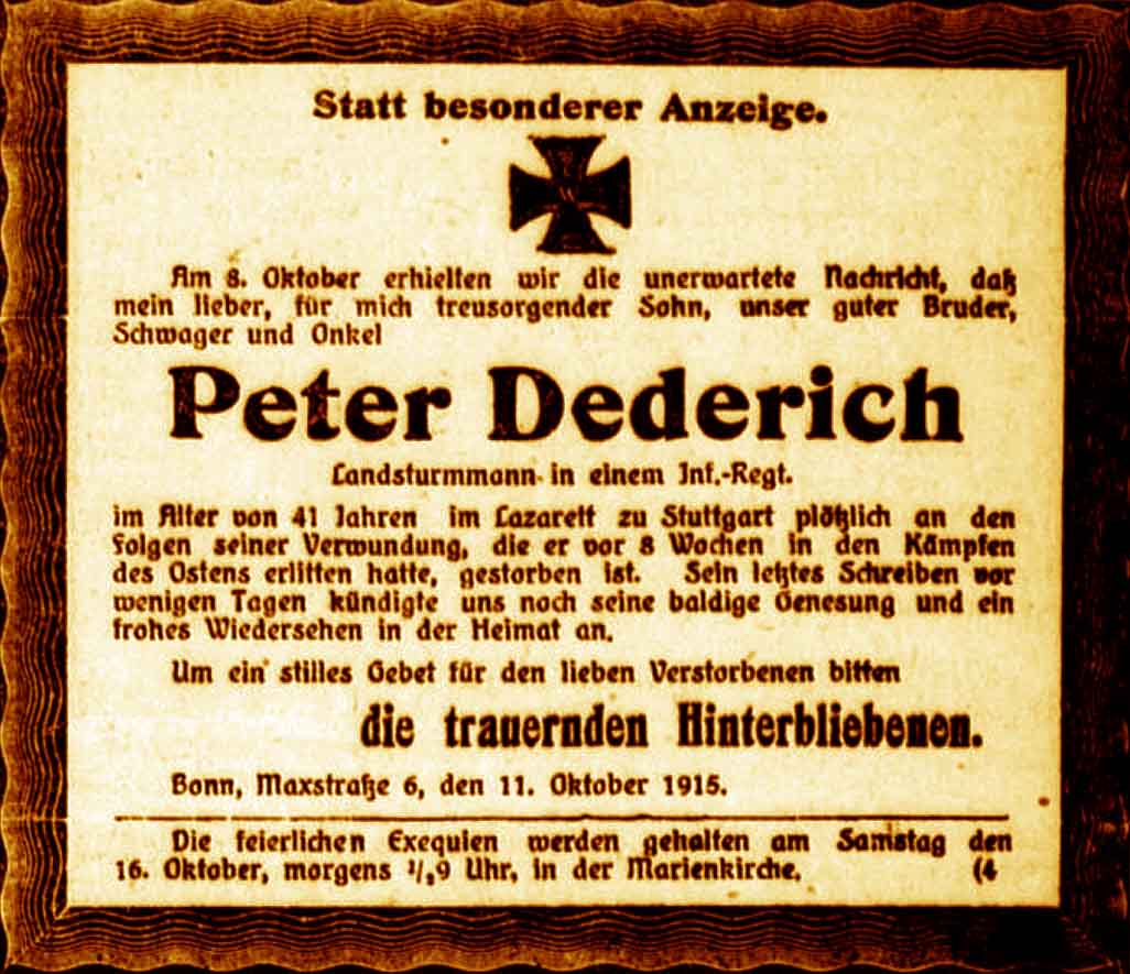 Anzeige im General-Anzeiger vom 14. Oktober 1915